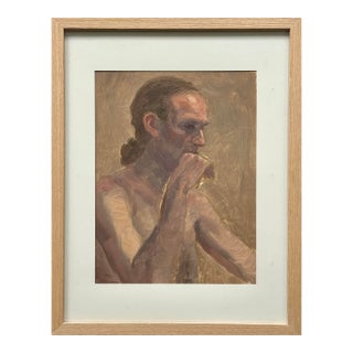 Vintage Expressionist Male Portrait, Framed (Oil on Canvas Paper) For Sale