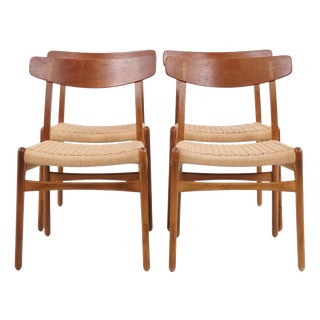 CH23 Dining Chairs with Teak Backrest and Woven Seat by Hans J. Wegner for Carl Hansen & Søn, 1960, Set of 4 For Sale