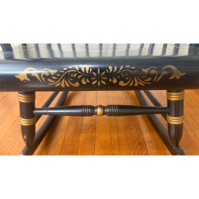 1980s Nichols & Stone Hand-Painted Windsor Rocking Chair, Black & Gold Stencil, Gardner Massachusetts For Sale - Image 11 of 13