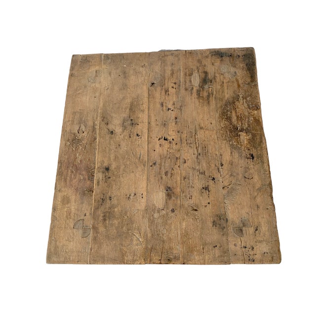 Tan Rustic Antique Wood Side Table For Sale - Image 8 of 9