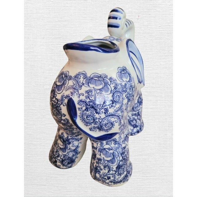 1990s Chinoiserie Blue and White Regency Large Elephant Planters- A Pair For Sale In West Palm - Image 6 of 8