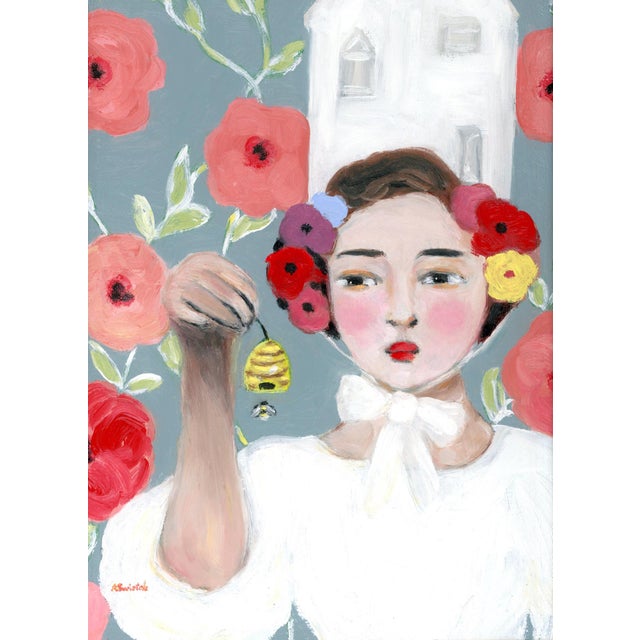 2020s Miranda, Beekeeper’s Daughter, Swedish Style, Mid Century Modern Oil Portrait Painting by Alexandra Swistak For Sale - Image 5 of 6