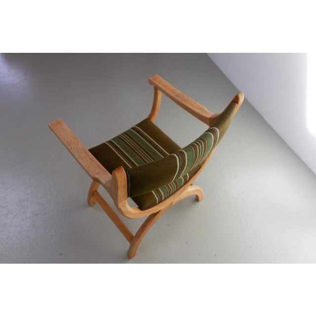 Danish Kurul Armchair in Oak and Striped Green Upholstery by Henning Kjærnulf, 1960s For Sale - Image 14 of 18