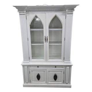 Vintage Gothic Revival White Display Cabinet For Sale