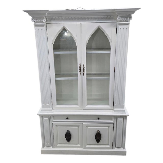 Vintage Gothic Revival White Display Cabinet For Sale