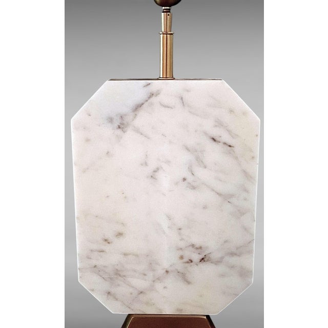Italian Carrara Statuario White Marble and Brass Table Lamp For Sale - Image 10 of 18