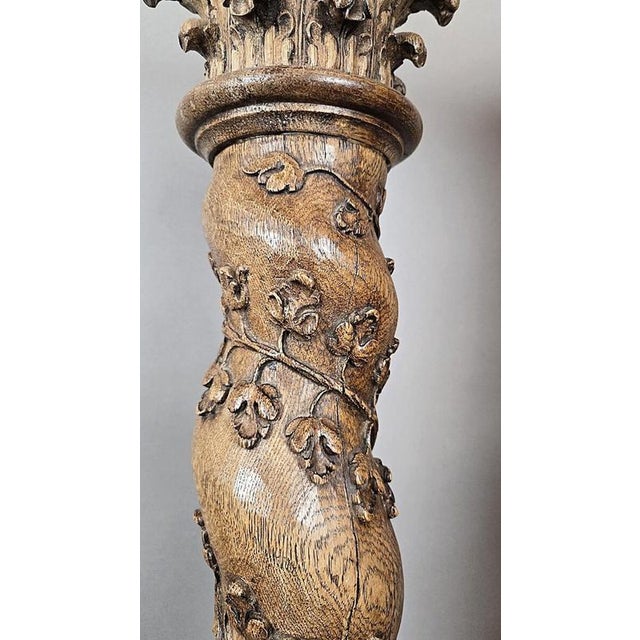 Carved Oak Twisted Columns, 1700s, Set of 2 For Sale - Image 9 of 15
