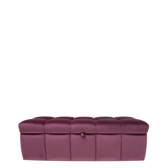 A plush custom storage ottoman by Naula Design, commissioned in 2017 via Dering Hall and upholstered in a rich client-...