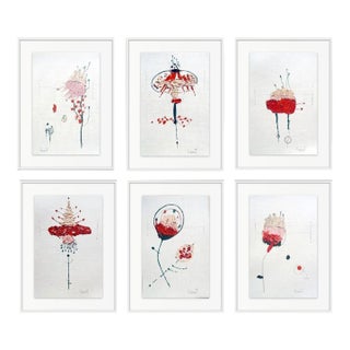 Set of 6 - One-of-a-Kind Organic Modern Botanical Paintings, Herbarium Wall Art, Minimalist Flower Study For Sale