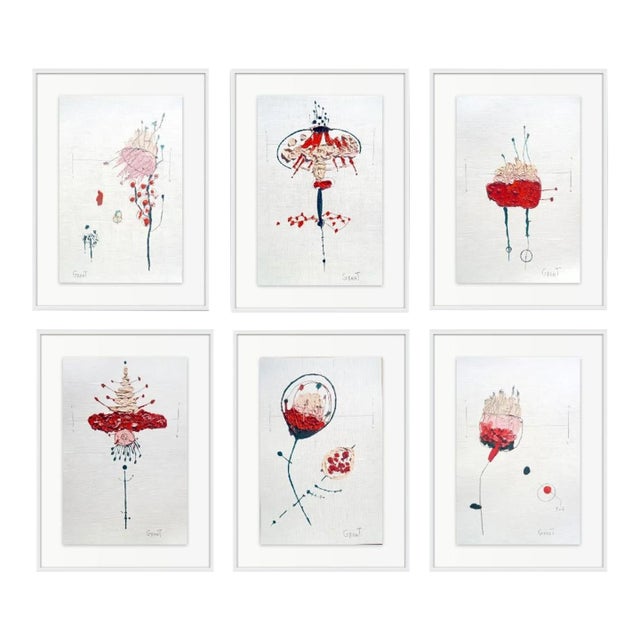 Set of 6 - One-of-a-Kind Organic Modern Botanical Paintings | Herbarium Wall Art | Minimalist Flower Study For Sale