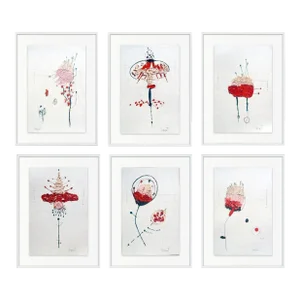 Set of 6 - One-of-a-Kind Organic Modern Botanical Paintings | Herbarium Wall Art | Minimalist Flower Study