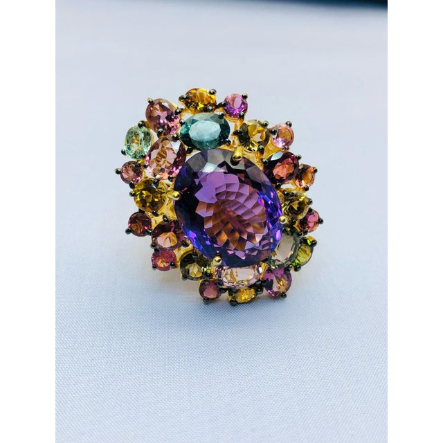 Bochic "Orient" Vintage Multi Tourmaline & Amethyst Ring - 18K Gold & Silver For Sale - Image 4 of 18
