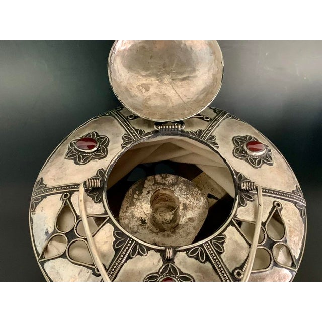 Vintage Yemeni Concertina Lantern Tinned Filigree Accordion Hanging Lamp Jeweled For Sale - Image 14 of 17