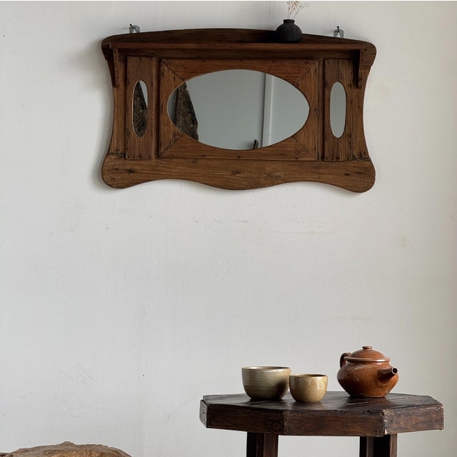 Small Antique Indonesian Teak Wall Mirror, 1980s For Sale - Image 4 of 18