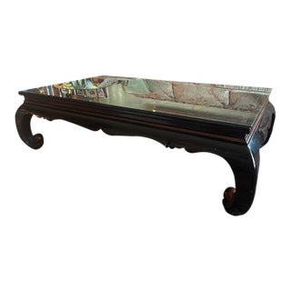 Black Lacquer Chinoiserie Coffee Table, 18th Century Panel of Flowers For Sale