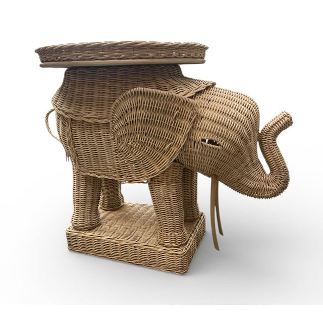 2020s Boho-Chic Wicker Elephant Side Table For Sale - Image 5 of 7