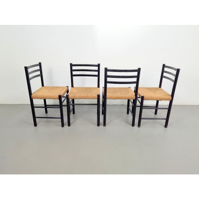 Mid-Century Dining Ladder Chairs with Rush Seats, 1960s, Set of 4 For Sale - Image 9 of 9