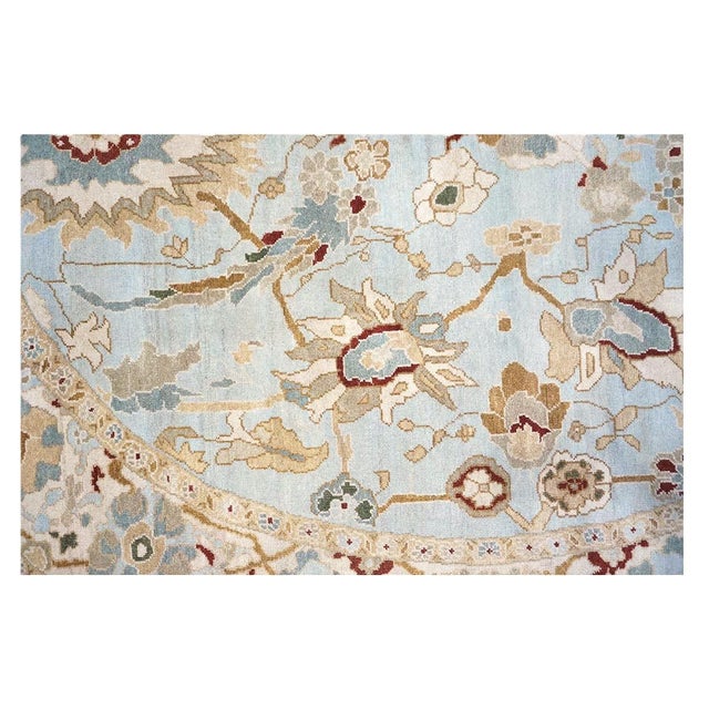 Afghan Sultanabad Wool 8x10 Light Blue, Ivory & Taupe Handmade Oval Area Rug #9902749 For Sale In Houston - Image 6 of 9