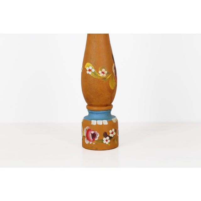 Brown 1970's Italian Folk Art Tall Hand-Painted Wooden Pepper Mill For Sale - Image 8 of 11