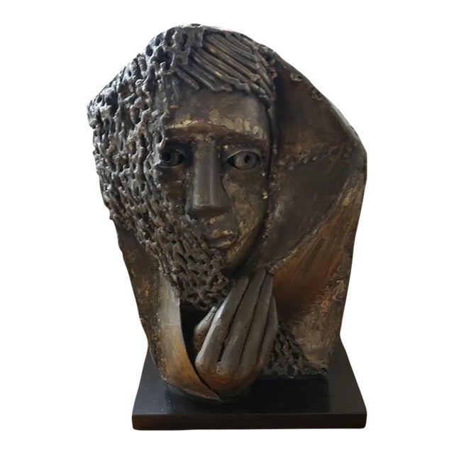 Mid 20th Century Crying Israeli Woman in Veil Welded Copper Sculpture on Granite Base- Dorothy Robbins For Sale