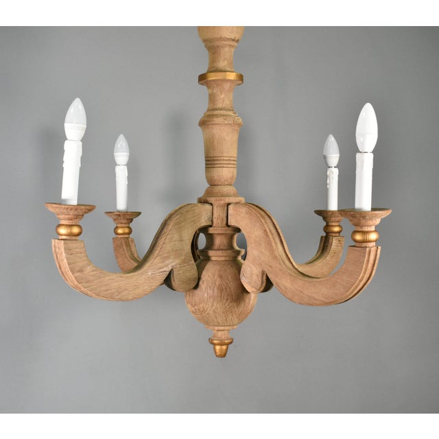 French Provincial Four Arm Chandelier in Solid Oak An impressive French provincial chandelier crafted in solid oak,...