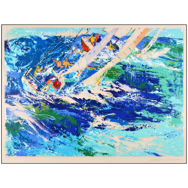 Modern 1976 High Seas Sailing Modern Blue Serigraph LeRoy Neiman For Sale - Image 3 of 7