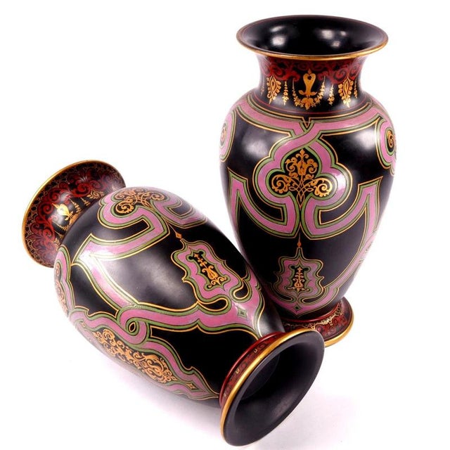 Black Enamelled Black Basalt Baluster Vases in the style of Christopher Dresser, Set of 2 For Sale - Image 8 of 17