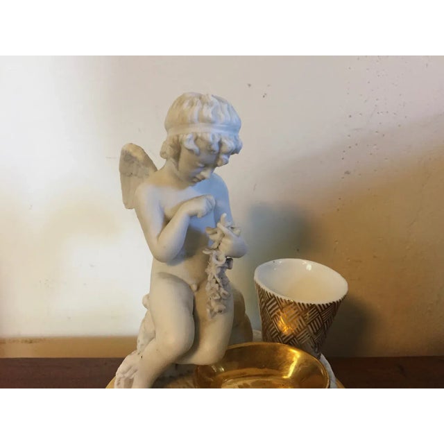 Antique Early 19th Century French Empire Porcelain Inkwell in Gold & White Featuring a Cherub For Sale - Image 12 of 13