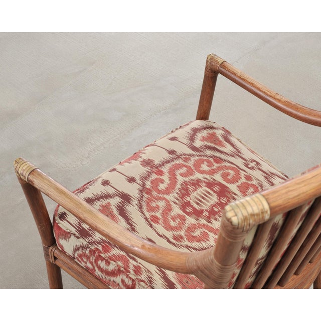 Set of Four McGuire Spindle-Back Rattan Ikat Dining Armchairs For Sale - Image 11 of 18