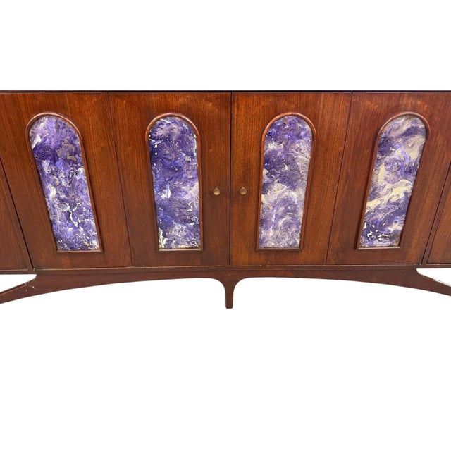 Mid-Century Modern 2-Piece Kagan Style Dark Walnut Sideboard W/Bar Cabinet For Sale - Image 10 of 13