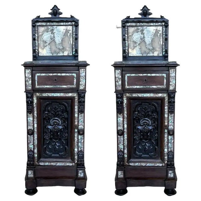 18th Pair of Spanish Walnut Nightstands With Marble Top and Inlays For Sale - Image 13 of 13