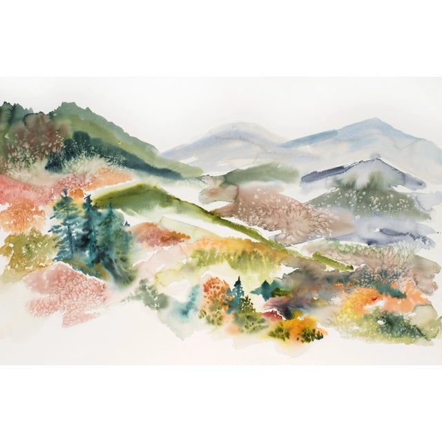 "Autumnal No. 12" Contemporary Original Abstract Mountain Landscape Watercolor Painting by Elizabeth Becker For Sale