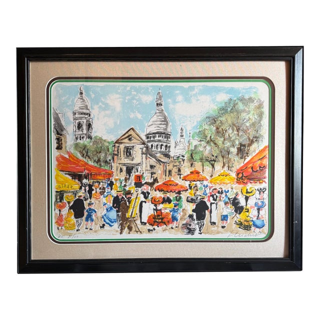 Signed & Numbered Limited Edition (31of 50) "Paris, La Place Du Tertre" a Montmartre II by French Artist Urbain Huchet (1930-2014) For Sale