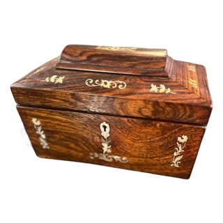 19th Century English Regency Rosewood & Mother of Pearl Tea Caddy For Sale