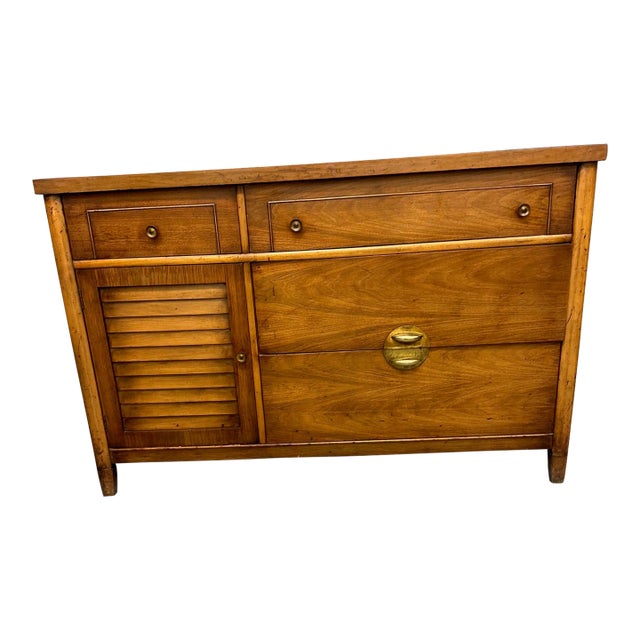 1960s 4 Drawer & Single Door Solid Wood Dresser For Sale