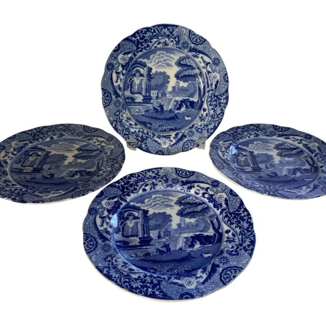 Set of 4 Vintage Authentic Copeland Spode Blue Italian Bread &amp; Butter Plate Made in England c.1950s. Each Approx. 3/4"...