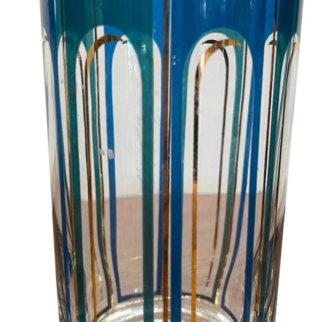 Vintage Mid-Century Modern Blue Geometric Highball Glasses - Set of 5 For Sale - Image 9 of 10