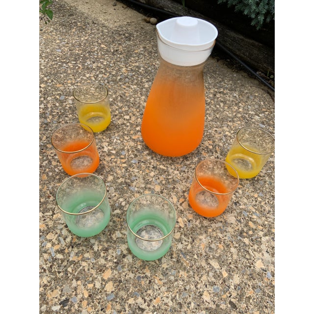 Glass Vintage 1960s Satin by Libby Multicolor 7 Piece Glass Juice Set For Sale - Image 7 of 7