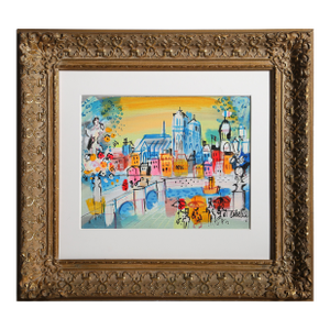 Nude Sculpture by Notre Dame Bridge, Acrylic Painting by Charles Cobelle