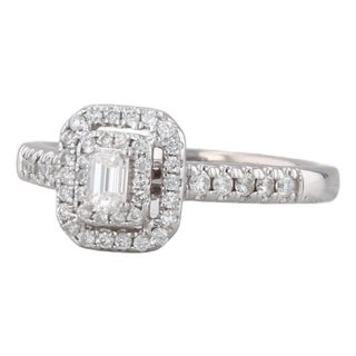 0.42ctw Diamond Halo Engagement Ring 14k White Gold Size 7 Emerald Cut, Size 7 For Sale
