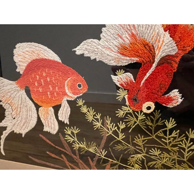 Black Vintage Chinoiserie Embroidered Koi Framed Artwork For Sale - Image 8 of 11