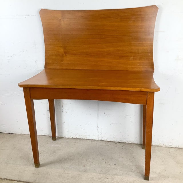 Vintage Mid-Century Console to Dining Table With Scalloped Top & Brass Sabots, 21”–78”, 1960s For Sale - Image 10 of 18