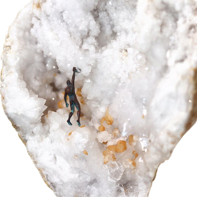 White Climb 001 - Original Mixed Media Figurative Geode Sculpture for Table or Desk by Kevin Perrault For Sale - Image 8 of 11
