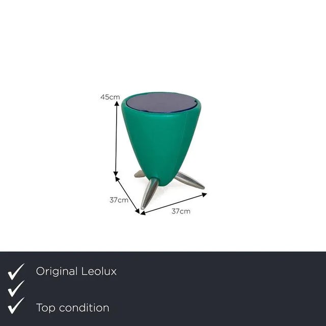Leolux Pallone Leather Stool in Green & Blue from Leolux For Sale - Image 4 of 4