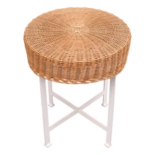 Vintage Steel Base Wicker Stool, 1960s For Sale