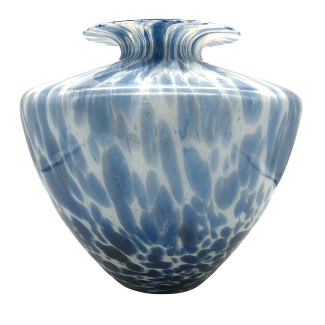 Vetri Maestri Vetrai Vase Hand Blown Art Glass Blue White With Silver Sparkles 9in For Sale - Image 4 of 6