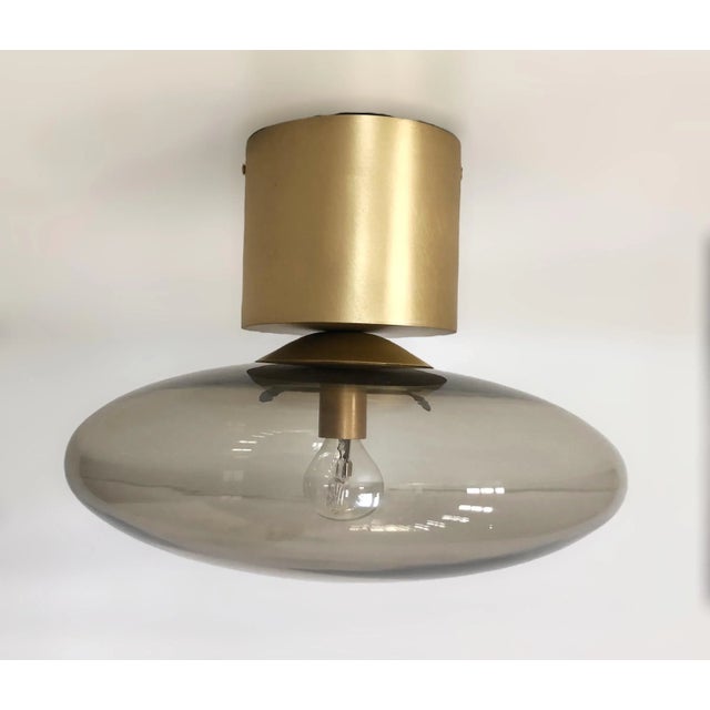Italian flush mount with smoky Murano glass shade and solid brass frame in lacquered satin brass finish / Made in Italy...