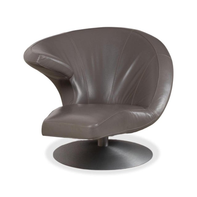 Parabolica Leather Armchair in Grey with Swivel Function by Leolux For Sale - Image 12 of 13
