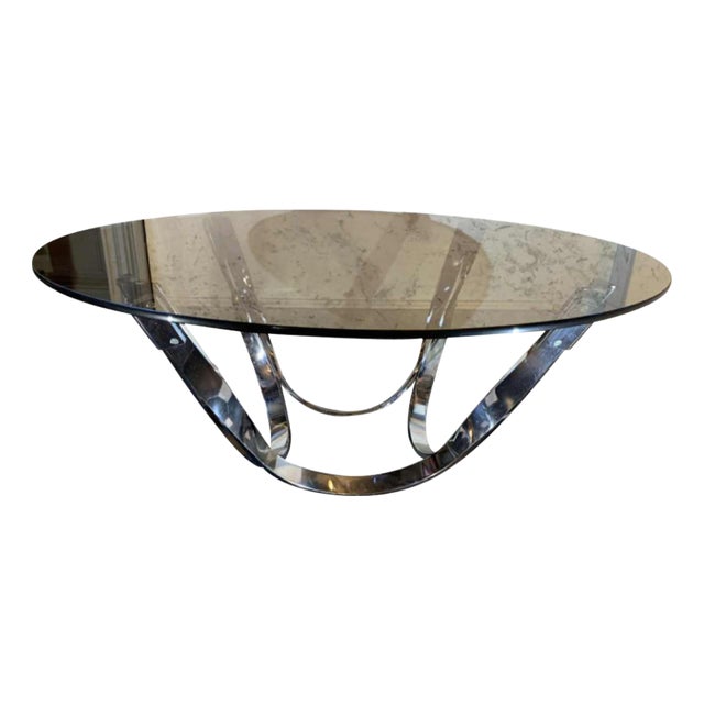 Coffee / Lounge Table in Twisted Chromed Steel by Roger Sprunger for Dunbar, 1970s For Sale