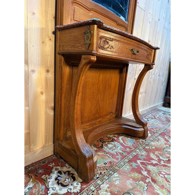 Art Nouveau Console Table with Mirror in Carved Oak For Sale - Image 3 of 9